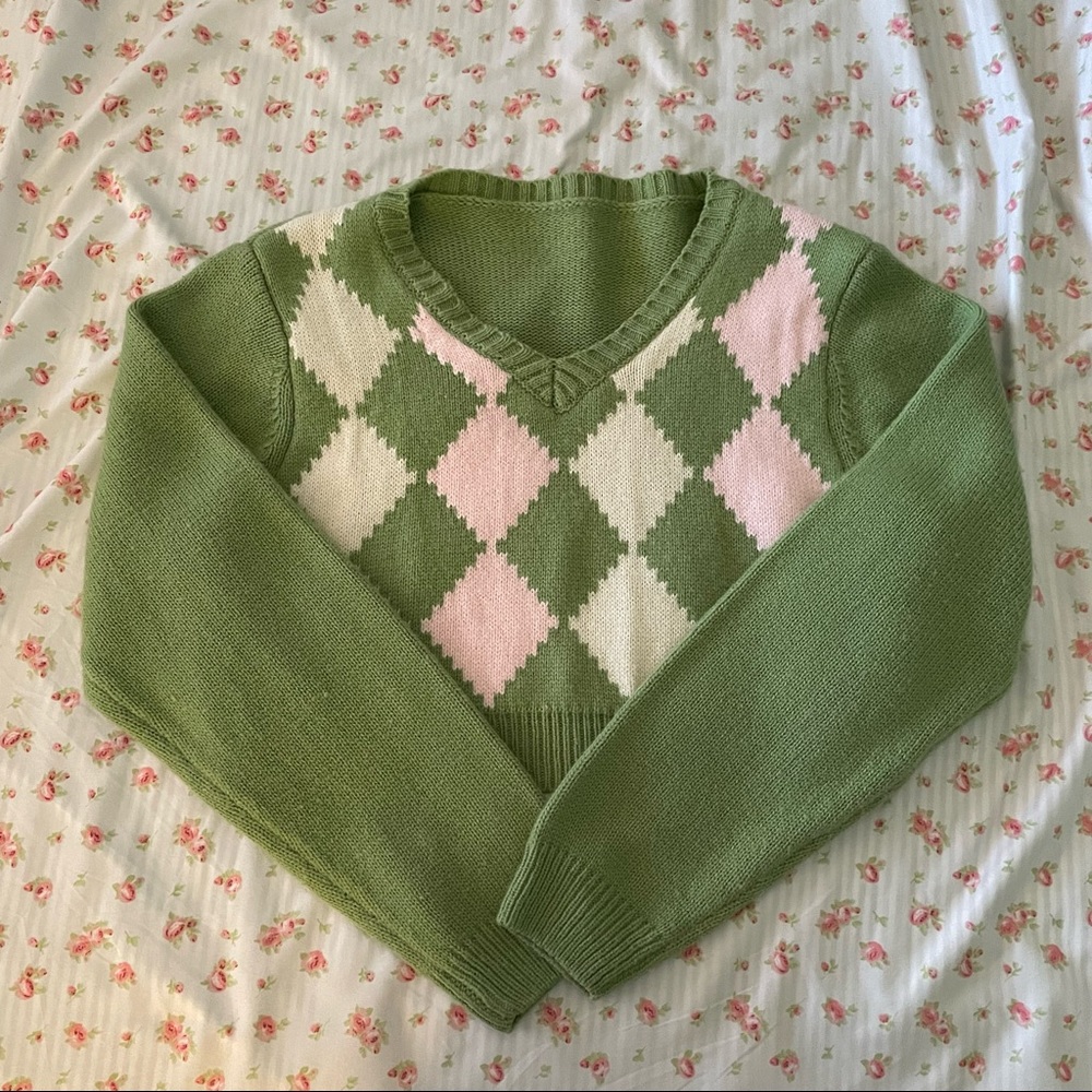 shein argyle cropped sweater